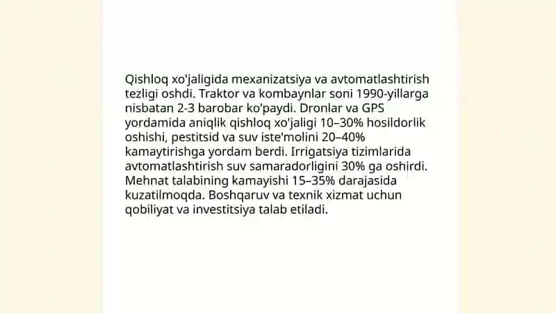Qishloq xo'jaligi va sanoat sohasidagi o'zgarishlar 3