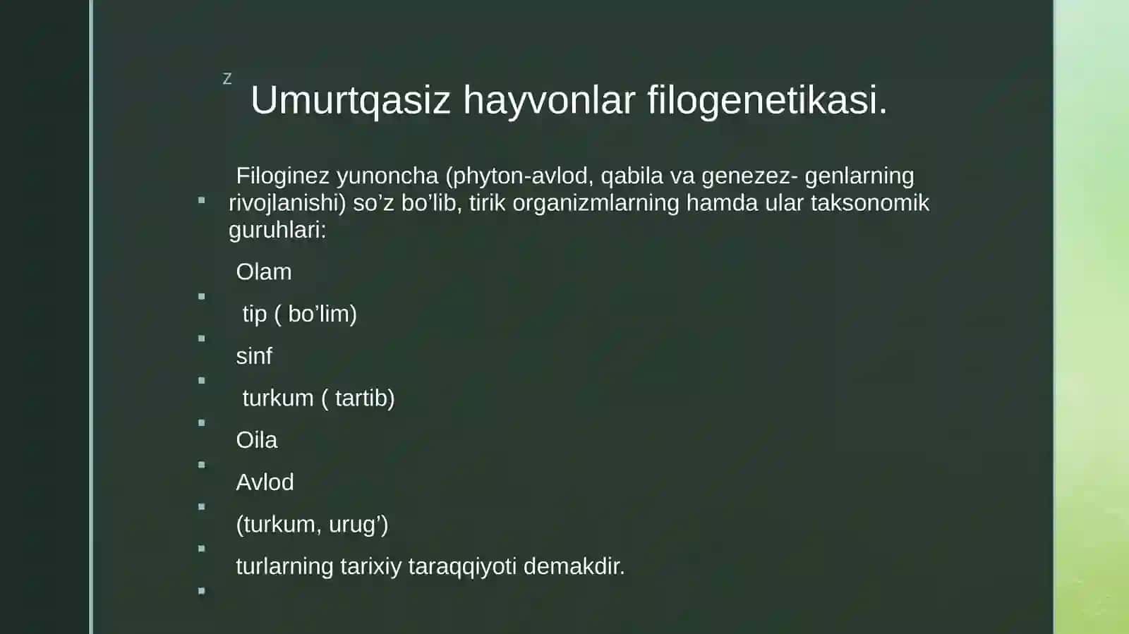 Umurtqasiz hayvonlar dunyosining filogenetik bogʻlanishi 3