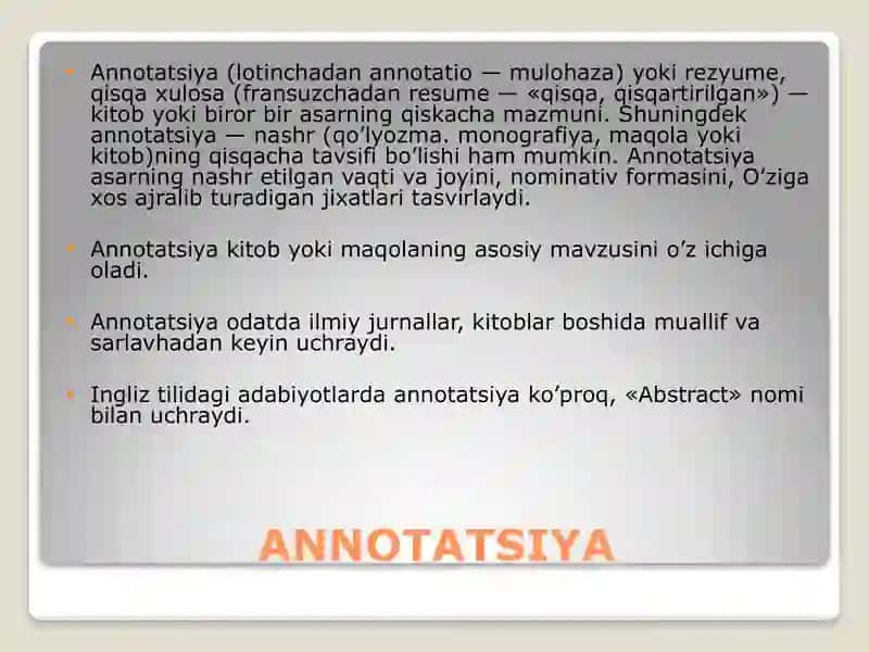 Annotatsiya matnida munosabat, dalil-asos, isbot-xulosa ifodasi 3