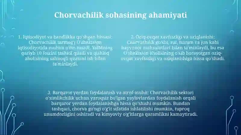 O'Zbekiston Chorvachilik Tarmoqlari 3