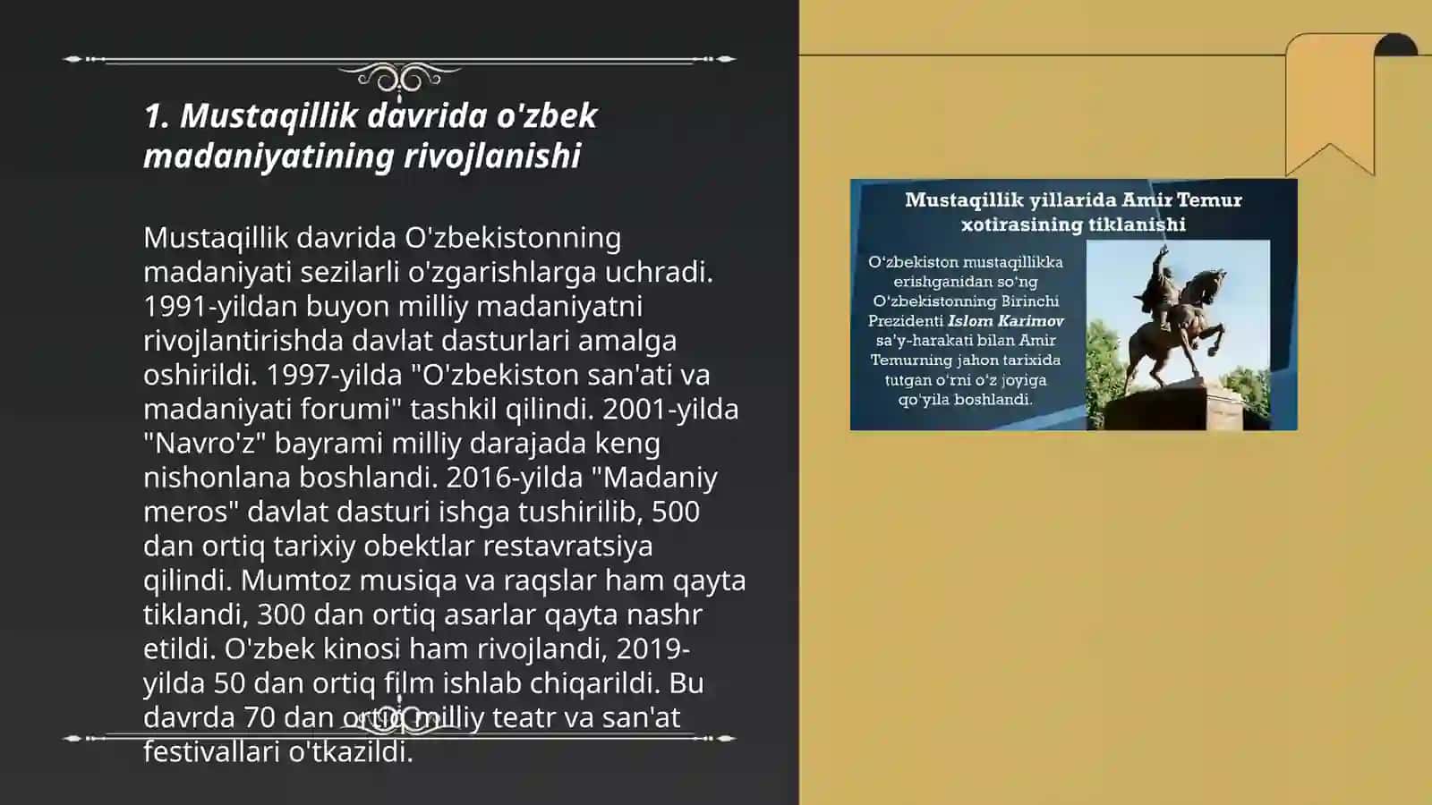 Mustaqillik yillarida O'zbekistondagi ma'naviy va madaniy taraqqiyot 3