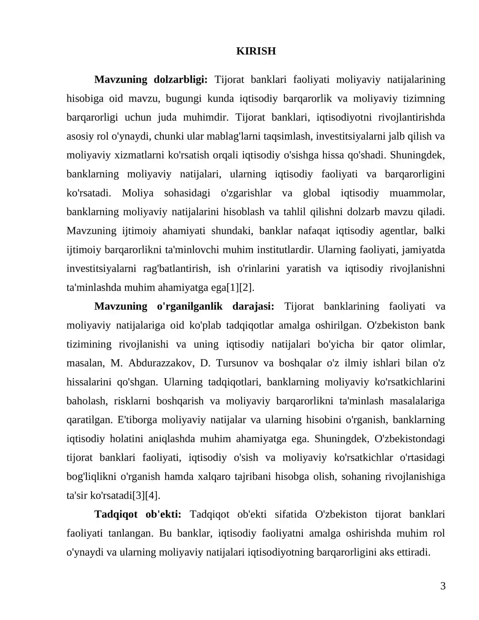 "TIJORAT BANKLARI FAOLIYATI MOLIYAVIY NATIJALARINING HISOBI" 3