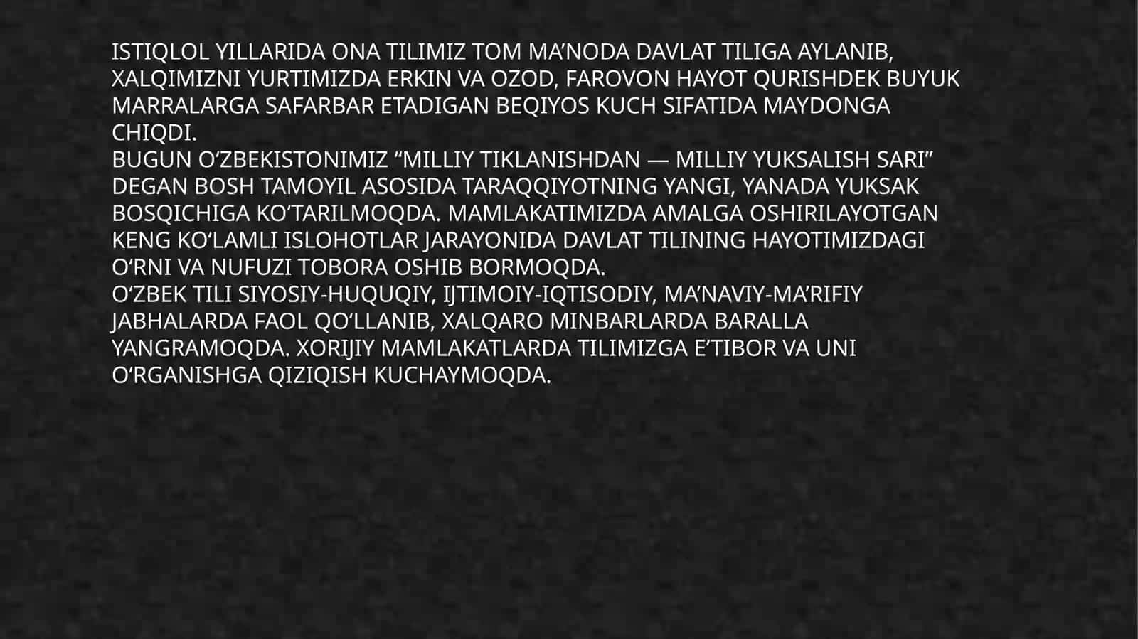 Respublikamizda o'zbek tilini davlat tili sifatidagi nufuzini oshirish bo'yicha qilinayot 3