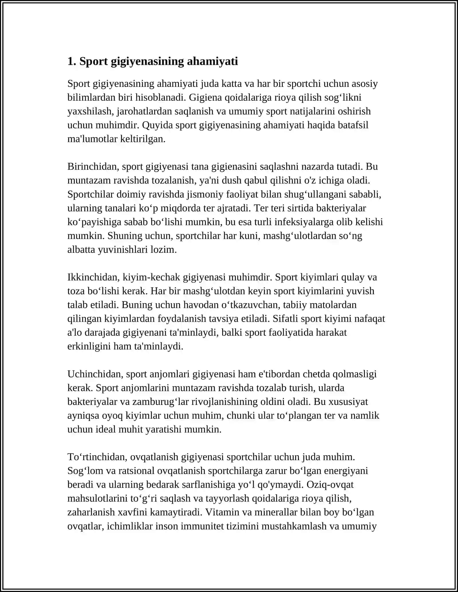 SPORT INSHOOTLARI GIGIYENASI VA JISMONIY TARBIYA HAMDA SPORT BILAN SHUGʻULLANUVCHILARNING SHAXSIY GIGIYENASI 3