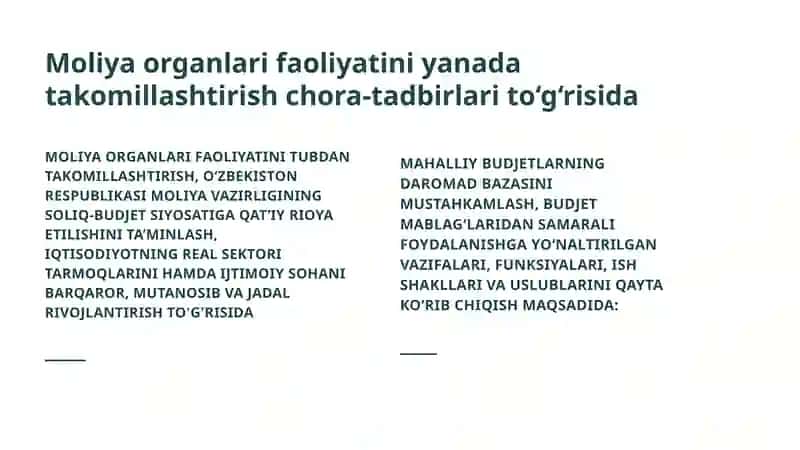 Moliya Organlari Faoliyatini Yanada Takomillashtirish Chora-Tadbirlari 3