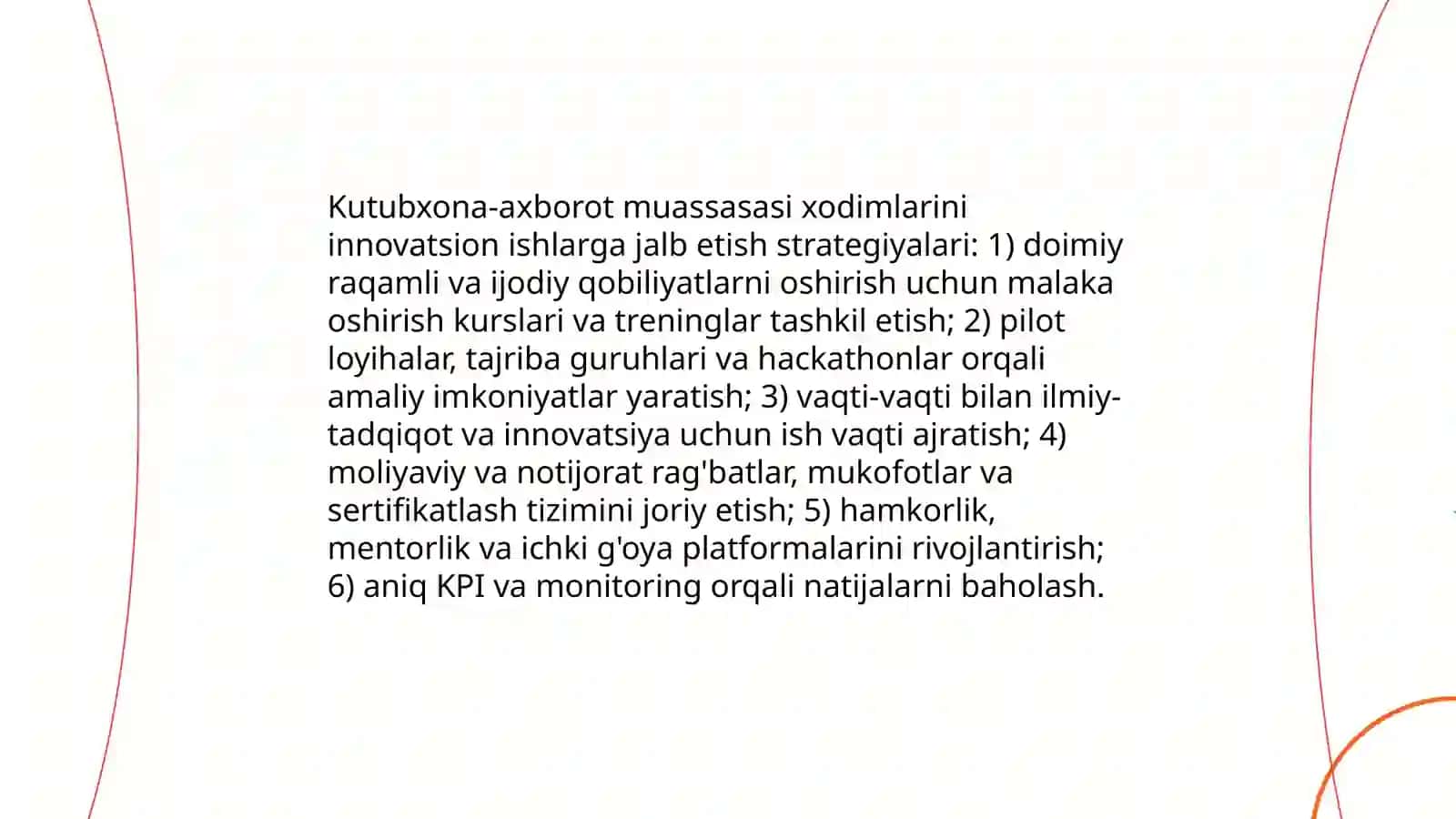 Kutubxona - axborot muassasa xodimlarini innovatsiyon ishlarga halbuki etish masalları 3