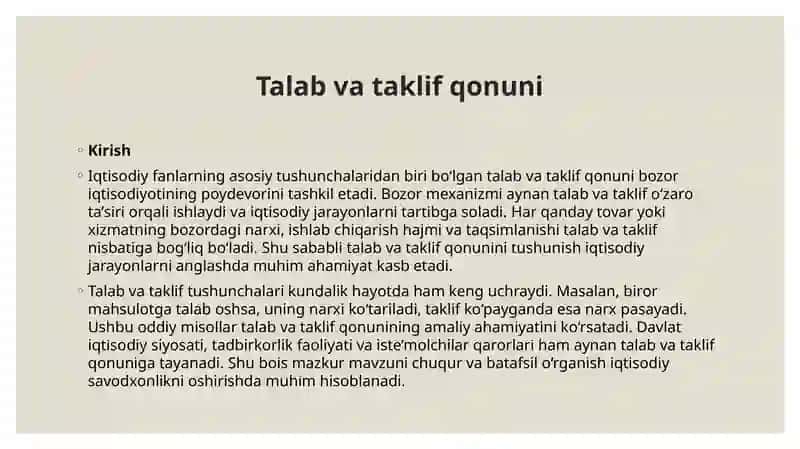 Talab va taklif qonunini 3