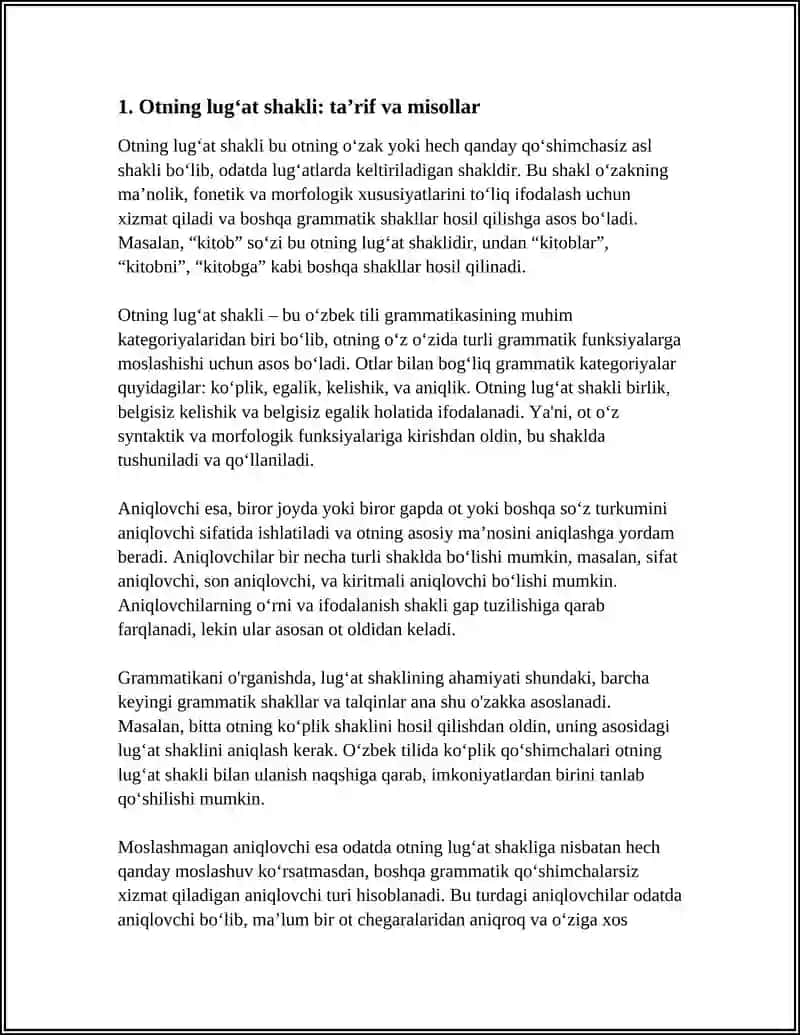OT VA UNING GRAMMATIK KATEGORIYALARI OTNING LUGʻAT SHAKLI NEGIZ MOSLASHMAGAN ANIQLOVCHINING IFODALANISHI VA UNING GAPDAGI OʻRNI 3