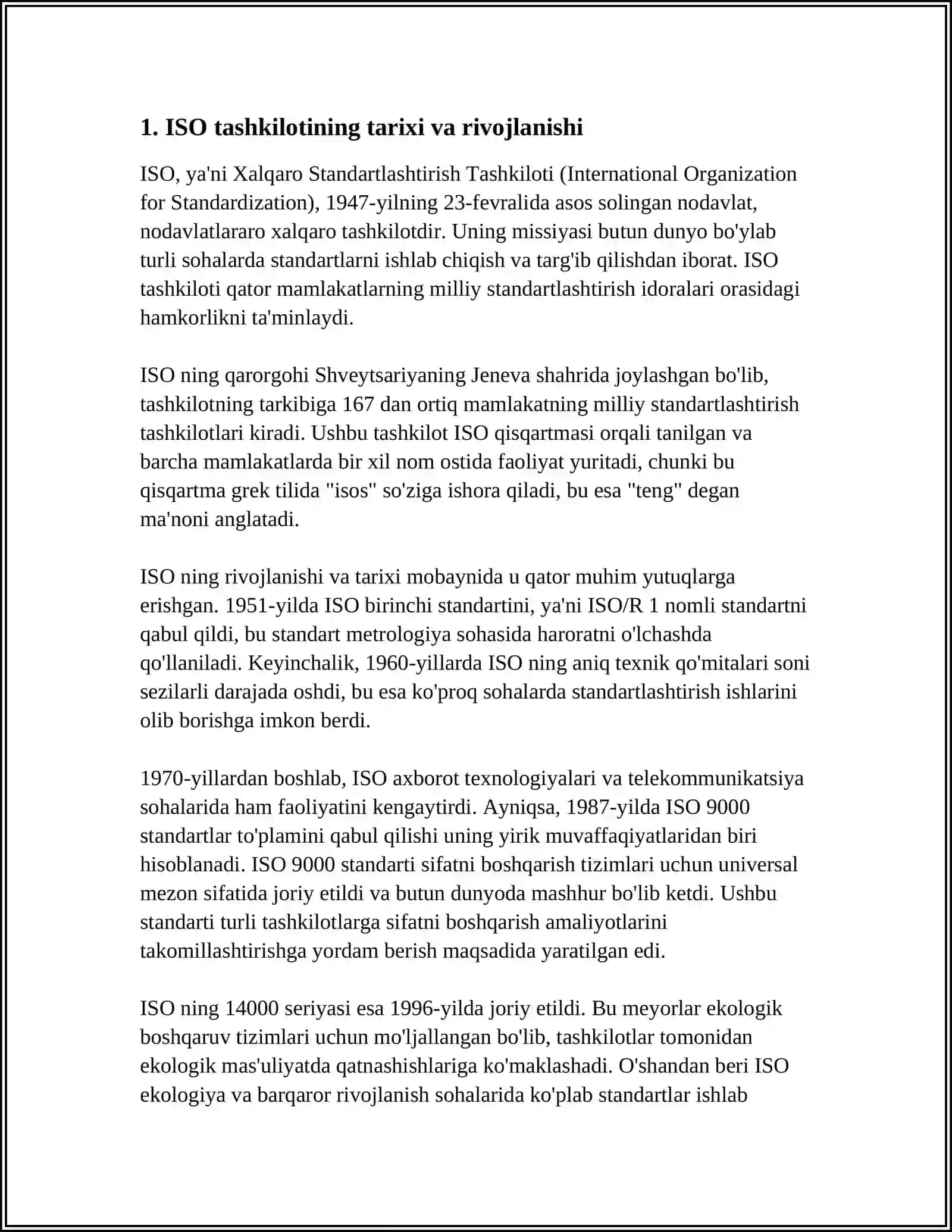 Xalqaro STANDARTLASH TIZIMI (ISO) VA UNING XALQARO HAMKORLIKNI RIVOJLANTIRISH AHAMIYATI 3