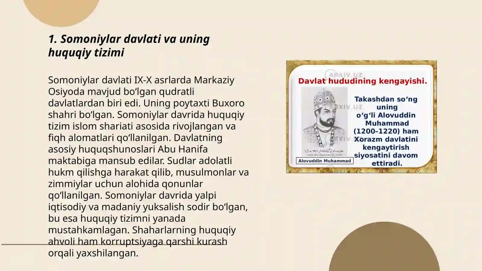 Somoniylar, Gʻaznaviylar, Qoraxoniylar, Saljuqiylar va Xorazmshohlar davlati va huquqi 3