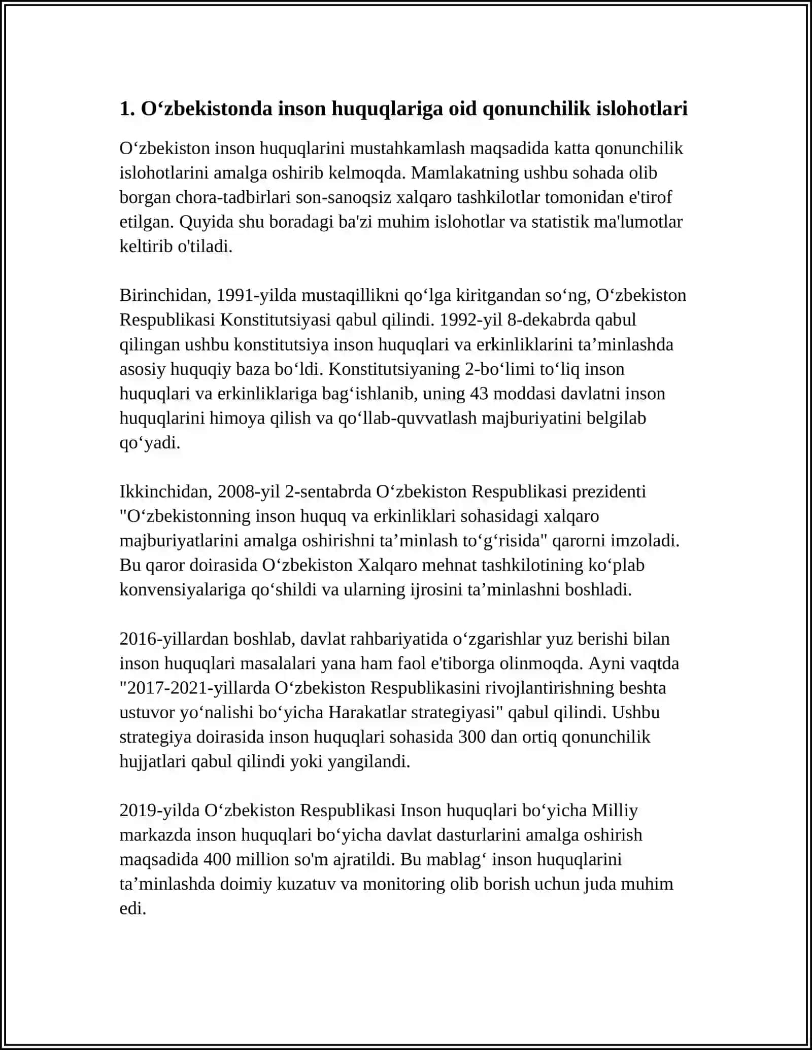 YANGI OʻZBEKISTONDA INSON HAQ- HUQUQLARI VA ERKINLIKLARI KAFOLATINING YARATILISHI 3