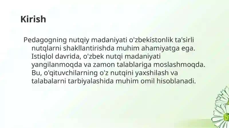 Pedagogning nutqiy madaniyati. Istiqlol va oʻzbek nutqi madaniyati 3