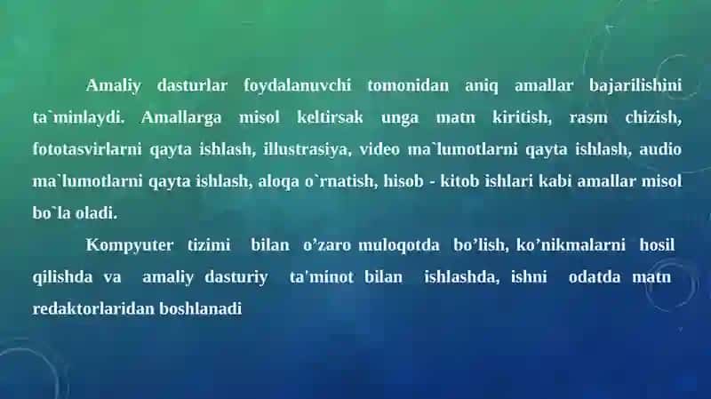 Amaliydasturlar va ulardan turli kasbiy sohalarda foydalanish imkoniyatlari 3