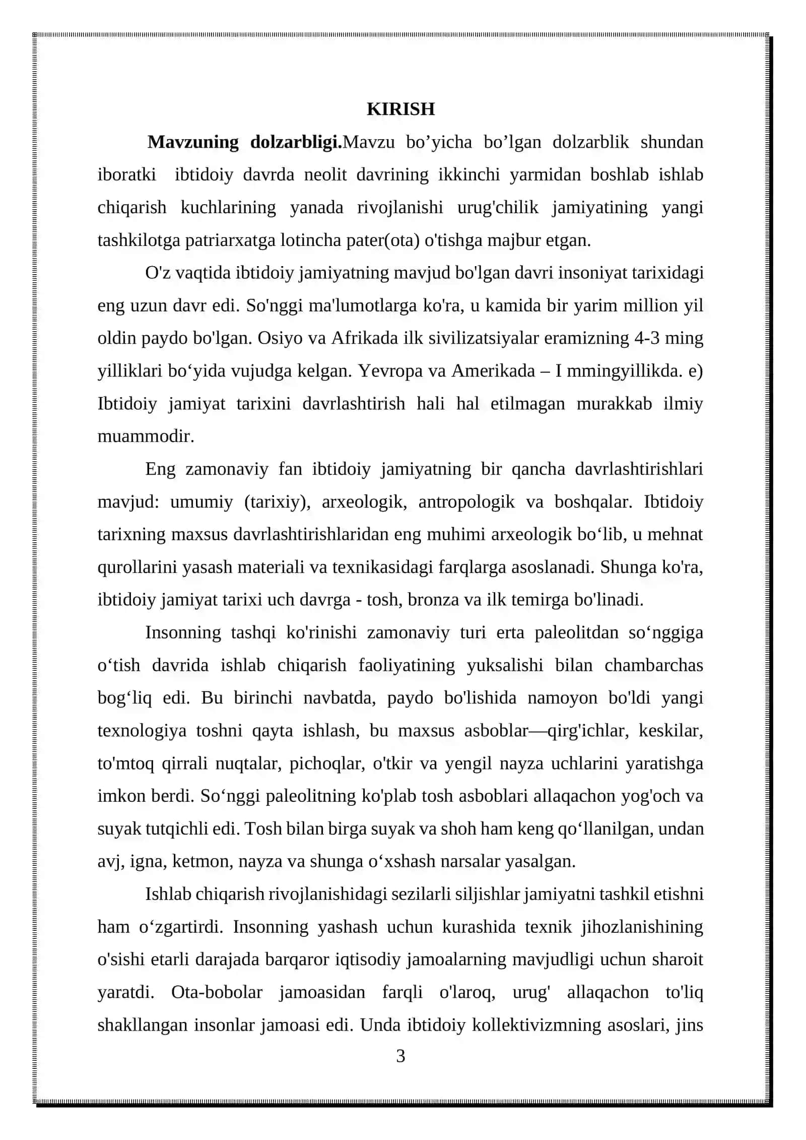 Ishlab chiqaruvchi xoʻjalikning ibtidoiy jamoa davridagi oʻrni 3