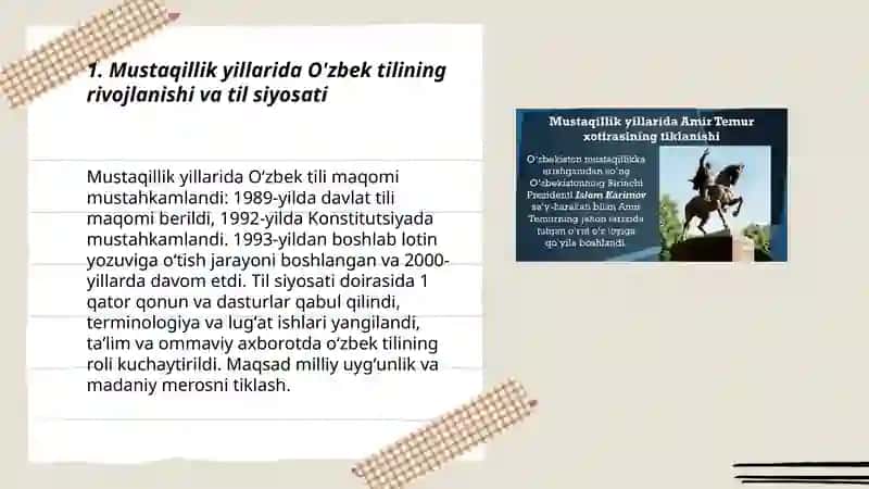 Mustaqillik yillarida Oʻzbekistondagi manaviy va madaniy taraqqiyot 3