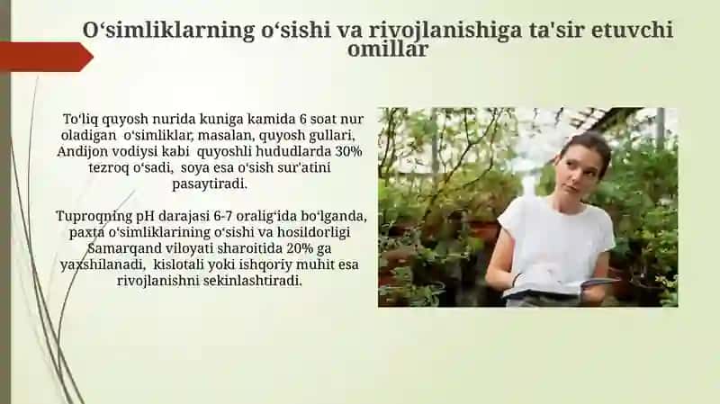 O'simliklar va ularning o'sishi va rivojlanishiga ta'sir etuvchi omillar 3