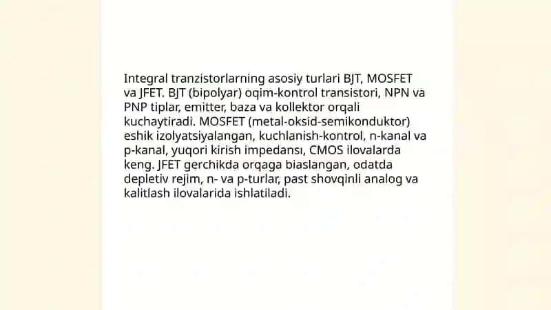 Integral tranzistr va mikrosxemalar 3