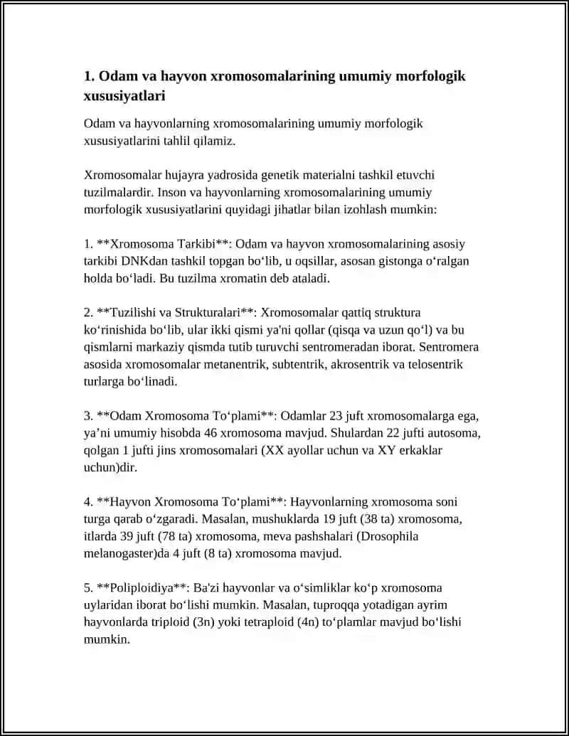 ODAM VA HAYVON XROMOSOMALARINING MORFOFUNKSIONAL XARAKTERISTIKASI 3