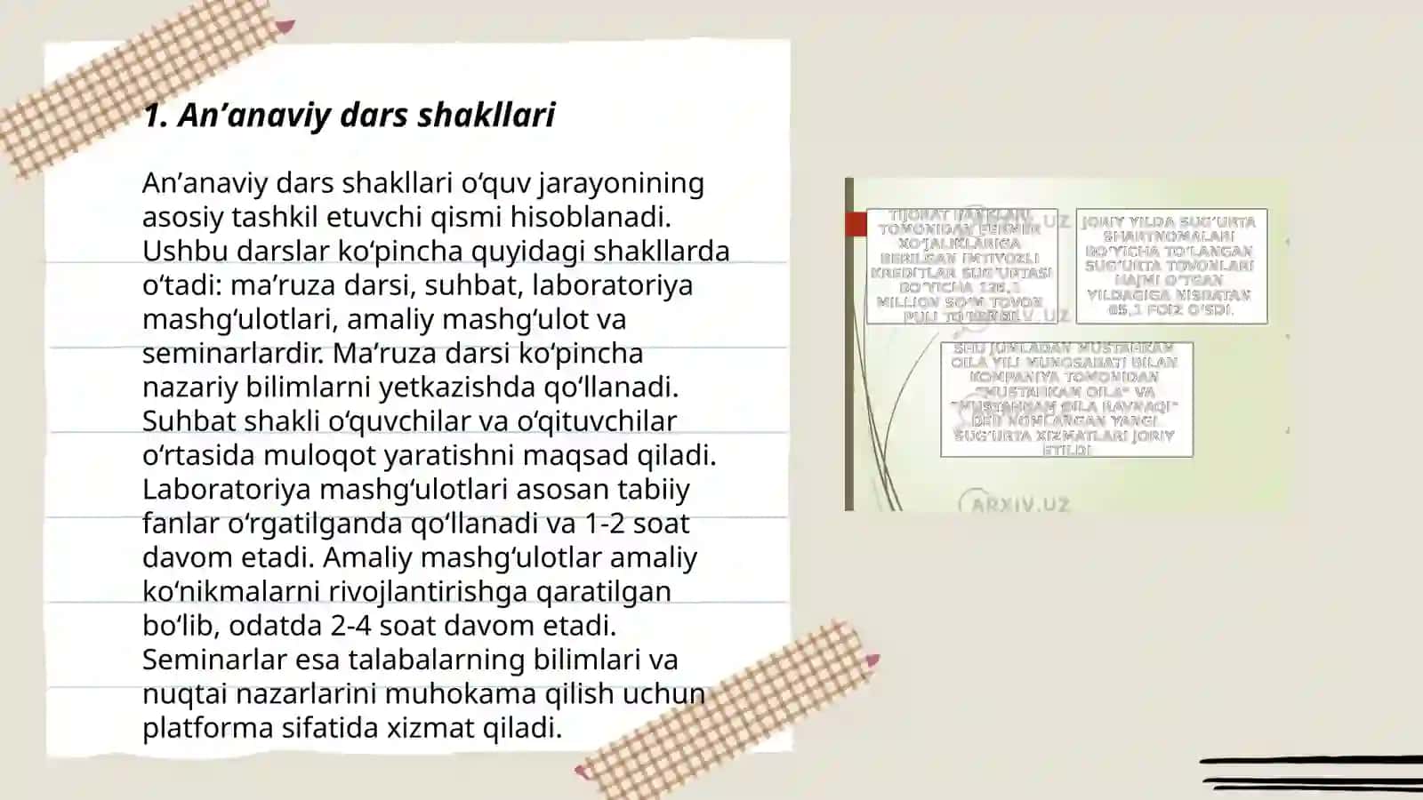 Taʼlimni tashkil etish turlari va shakllari. Dars- taʼlimini tashkil etishning asosiy shakli 3