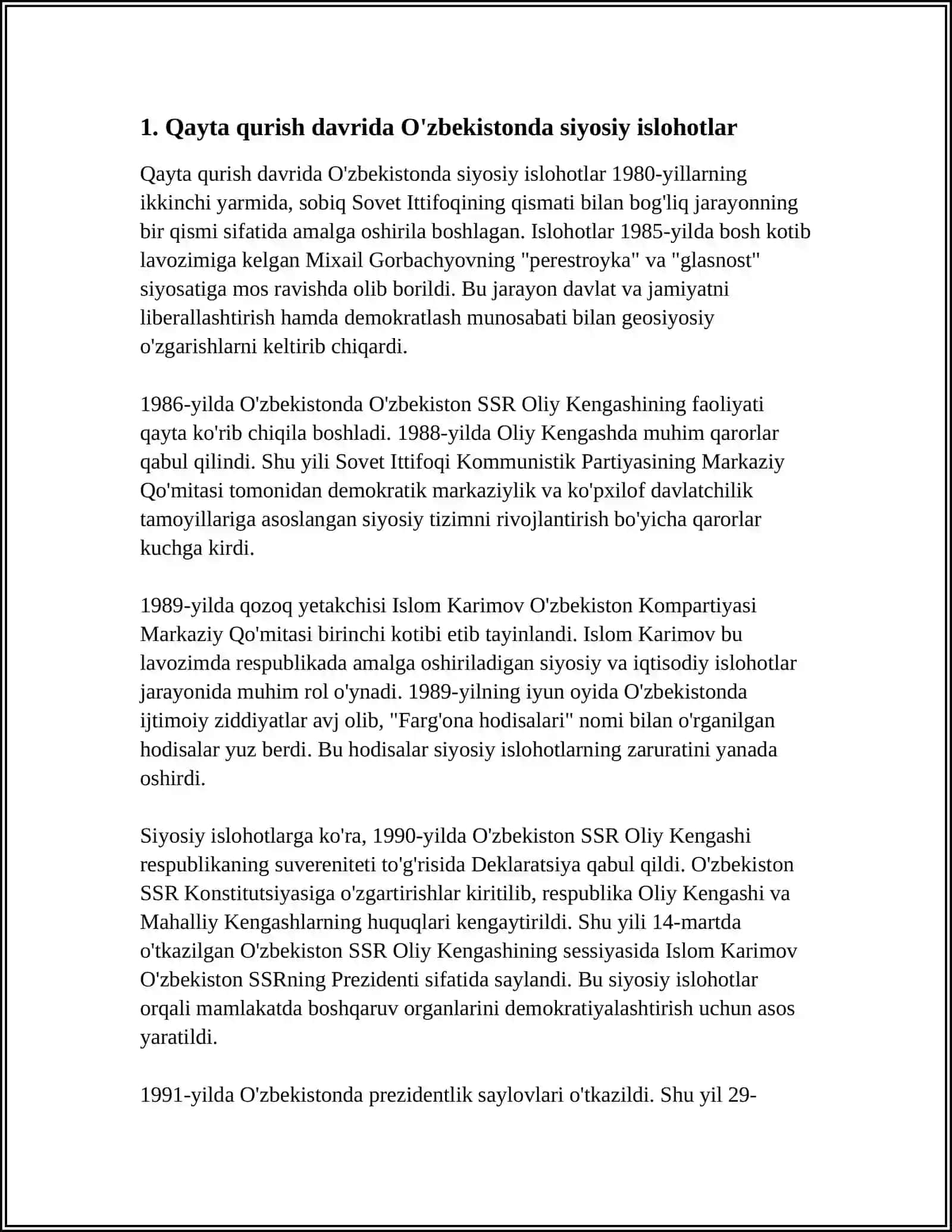 "QAYTA QURISH" YILLARIDA OʻZBEKISTONDAGI IJTIMOIY -SIYOSIY VAZIYAT 3