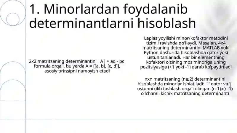 Minorlar va algebraik to'ldiruvchilar 3