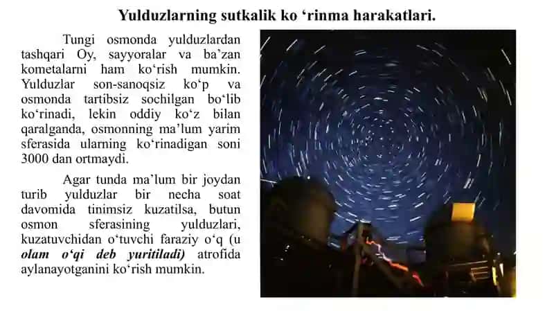 Yoritgichlarning sutkalik ko‘rinma harakati va yulduz turkumlari 3