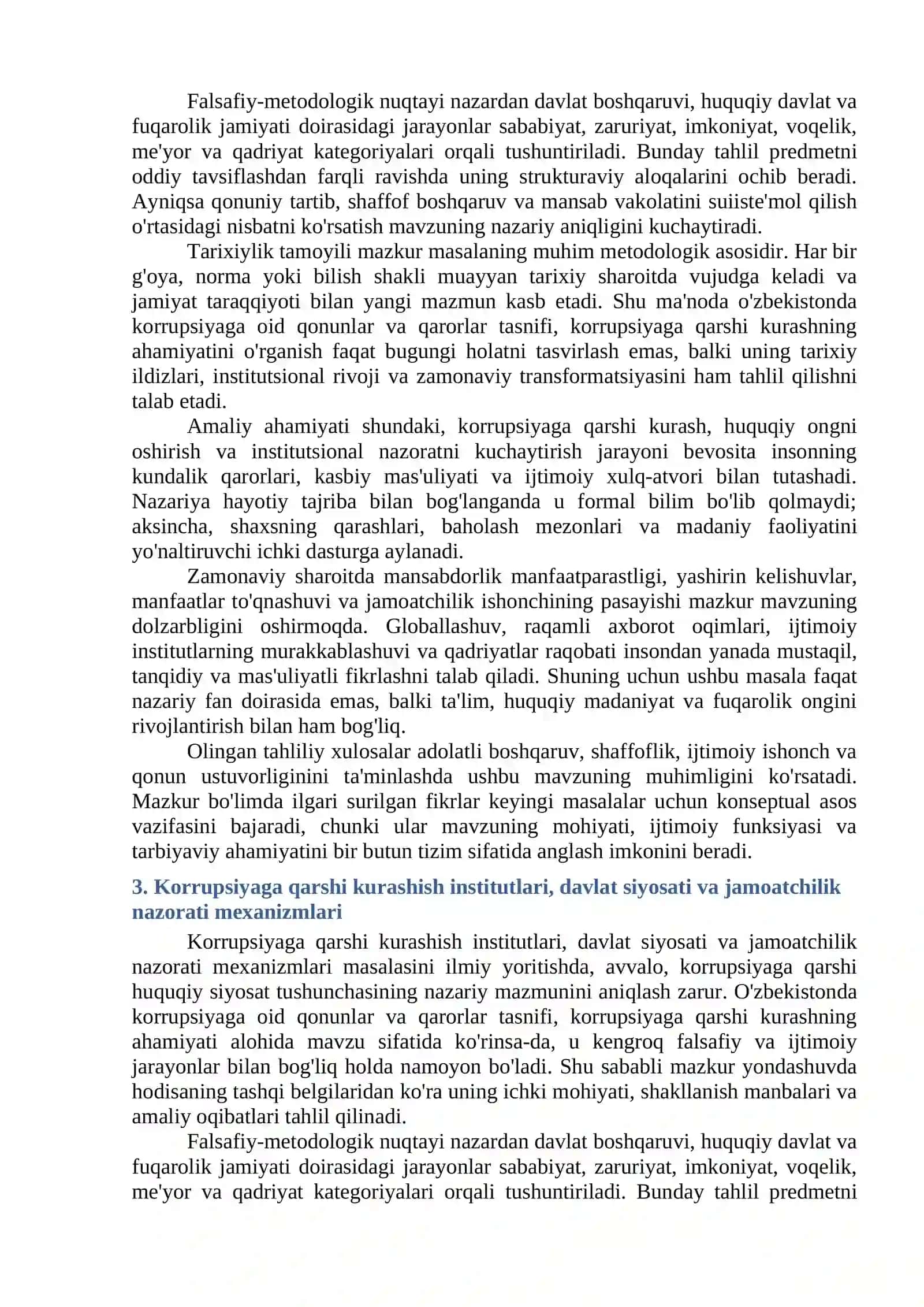 O'ZBEKISTONDA KORRUPSIYAGA OID QONUNLAR VA QARORLAR TASNIFI, KORRUPSIYAGA QARSHI KURASHNING AHAMIYATI 3
