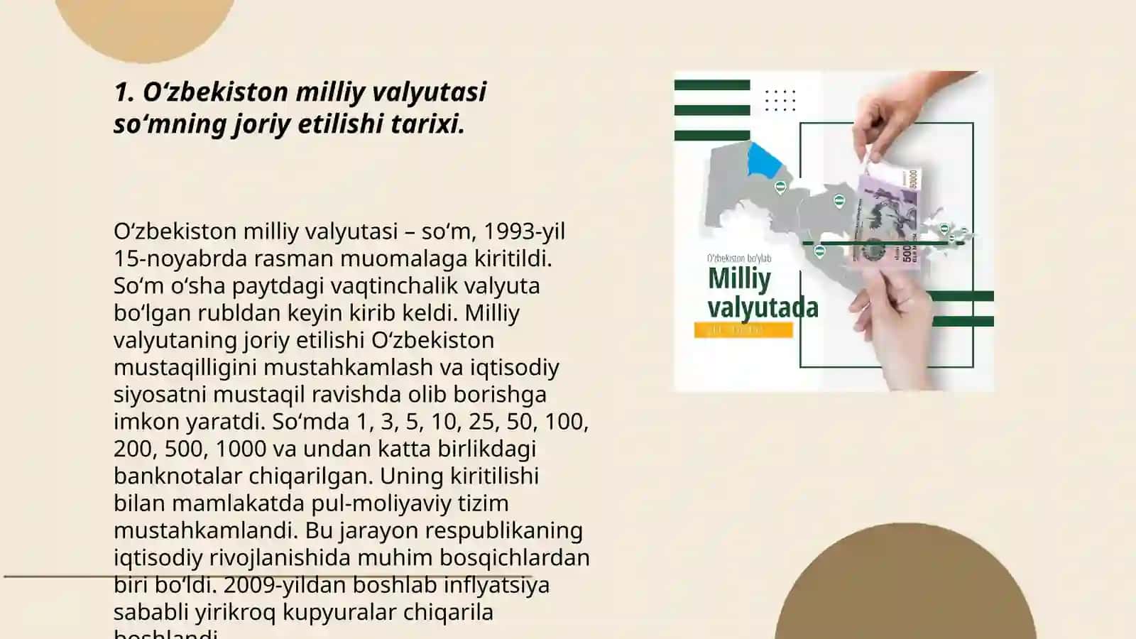 Oʻzbekiston milliy valyuta soʻmning muomilaga kiritilishi va uning barqarorlign mustahkamlash yoʻnalishlari 3