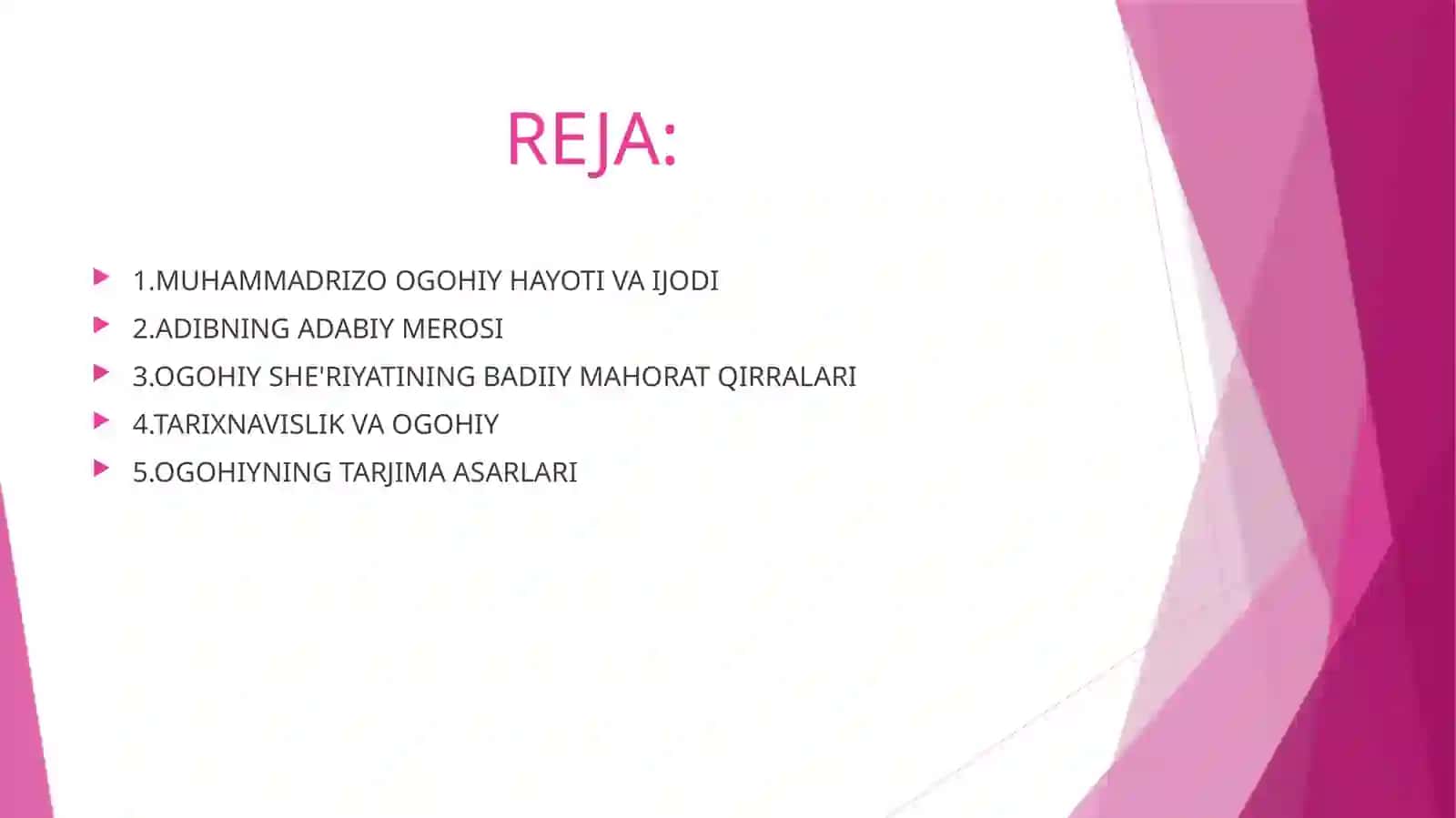 OGOHIYNING SHE'RIY MAHORATI, TARIXIY VATARJIMA ASARLARI 3
