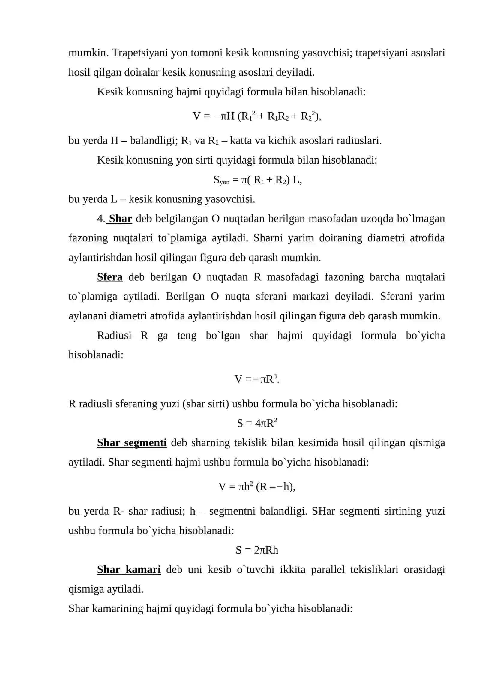 Aylanish figuralari | Silindr, Konus, Kesik konus, Shar va Sfera | 15 ta yechilgan masala | DOC 3