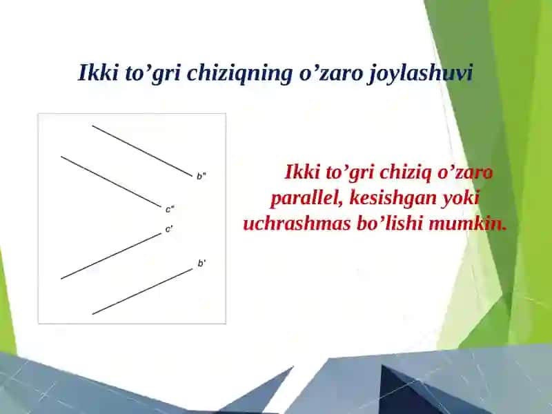 Ikki to’g’ri chiziqning o’zaro joylashuvi 3