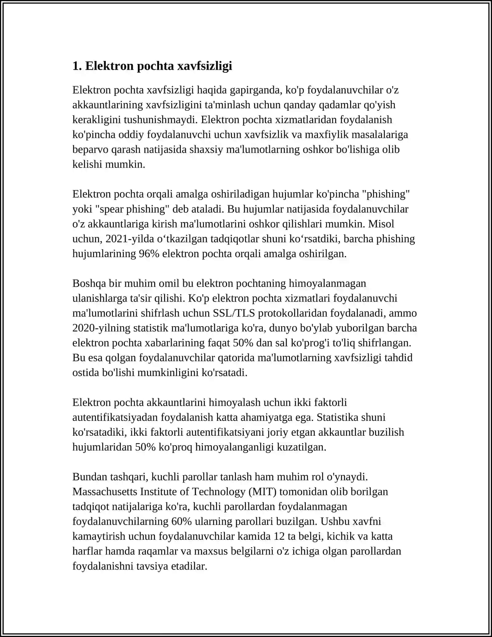 ELEKTRON POCHTA IMKONIYATLARI. CHATLARDAN TA'LIMDA FOYDALANISH.. SOHA IDORALARINING AXBOROT TIZIMLARI 3
