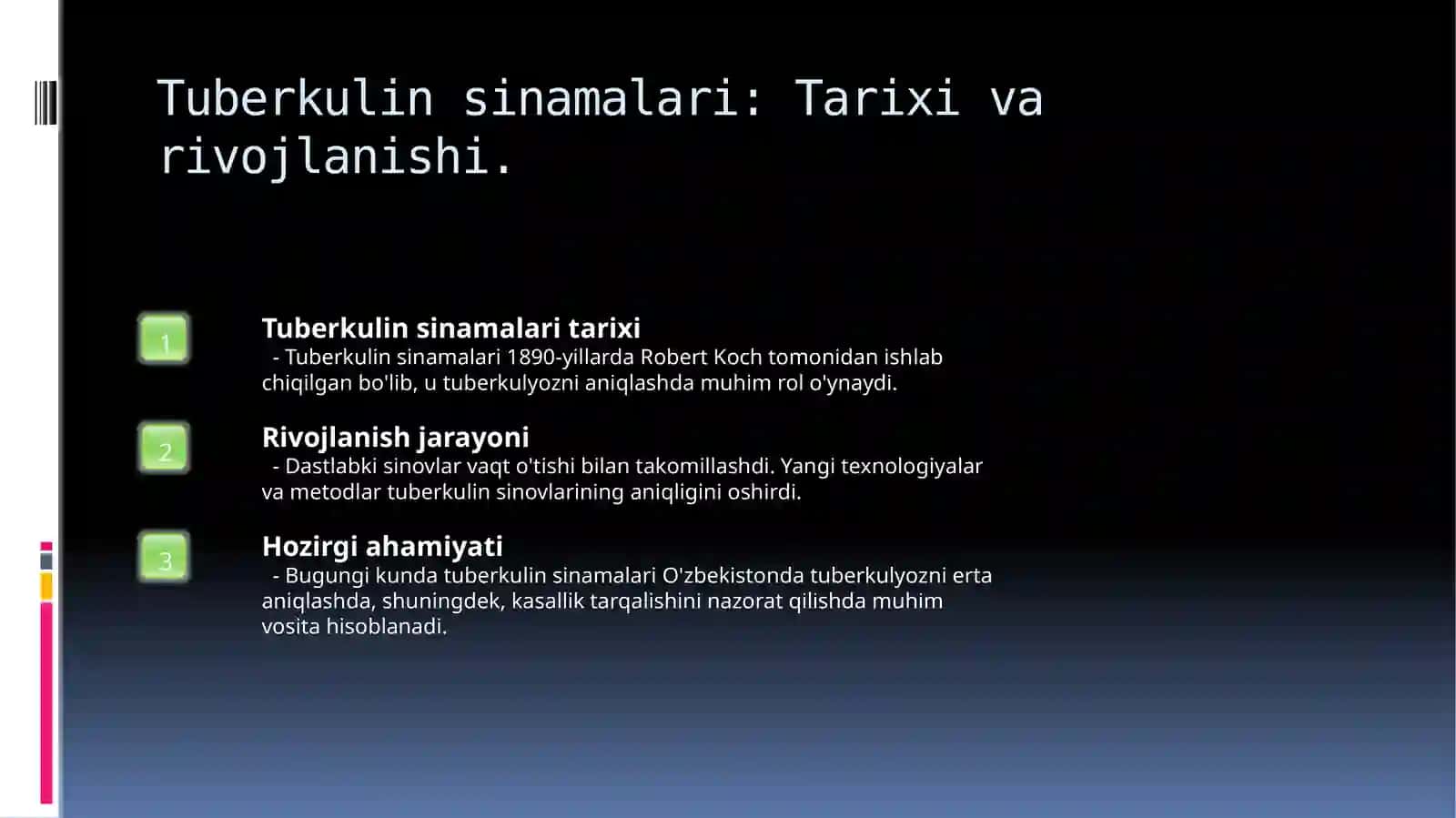 Tuberkulin sinamalari,funksional tekshirish usullari, rentgenodiagnostika va bronxoskopiya 3