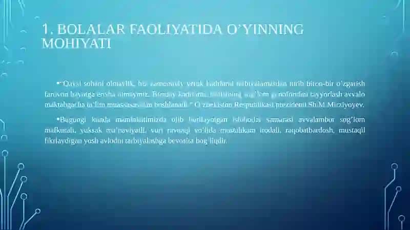 O’yinning bolalar faoliyatidagi o’rni. o’yin bolalarga ta’lim tarbiya berishning metod va usuli 3
