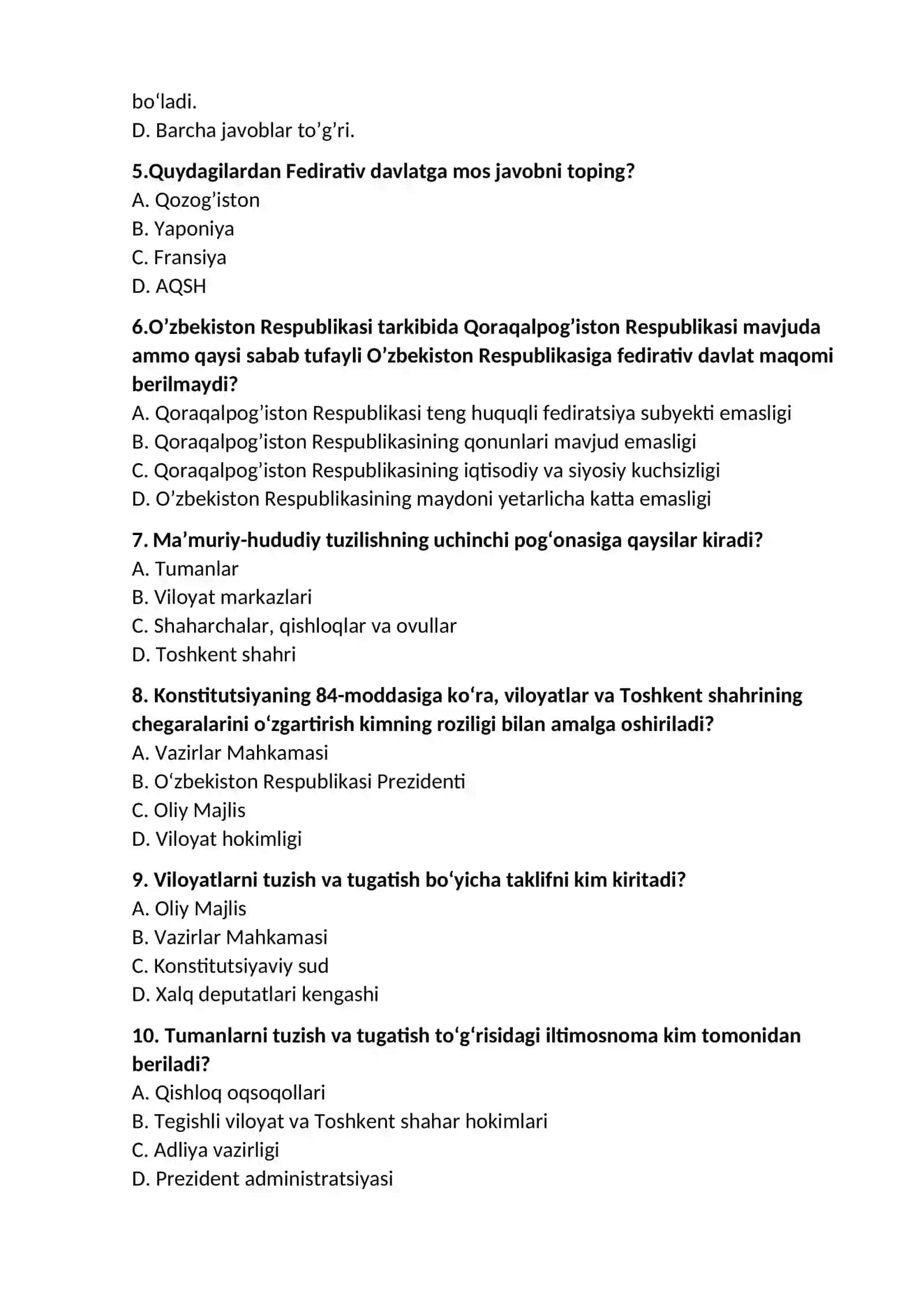 Yurisprudensiya ta’lim yo’nalishi test savollari 3