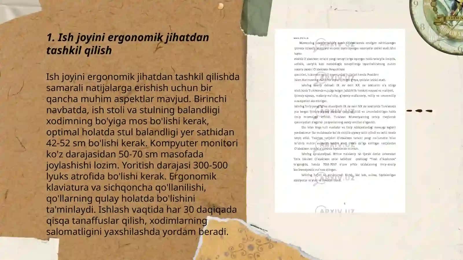 Ish o‘rnini tashkillashtirishning talablari 3