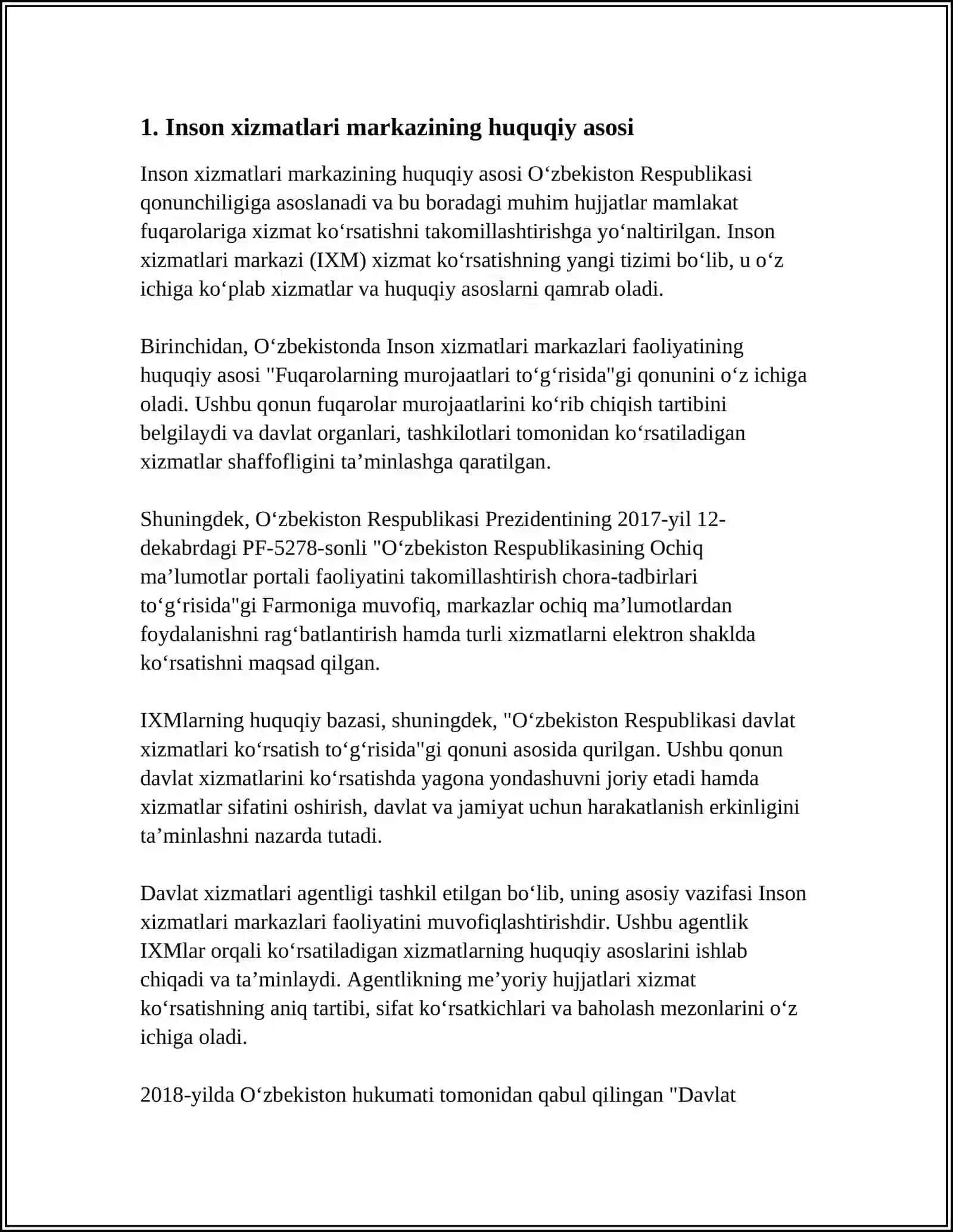 INSON XIZMATLAR MARKAZI TASHKIL ETISH TOʻGʻRISIDAGI HUQUQIY MEYORNI OʻRGANISH 3