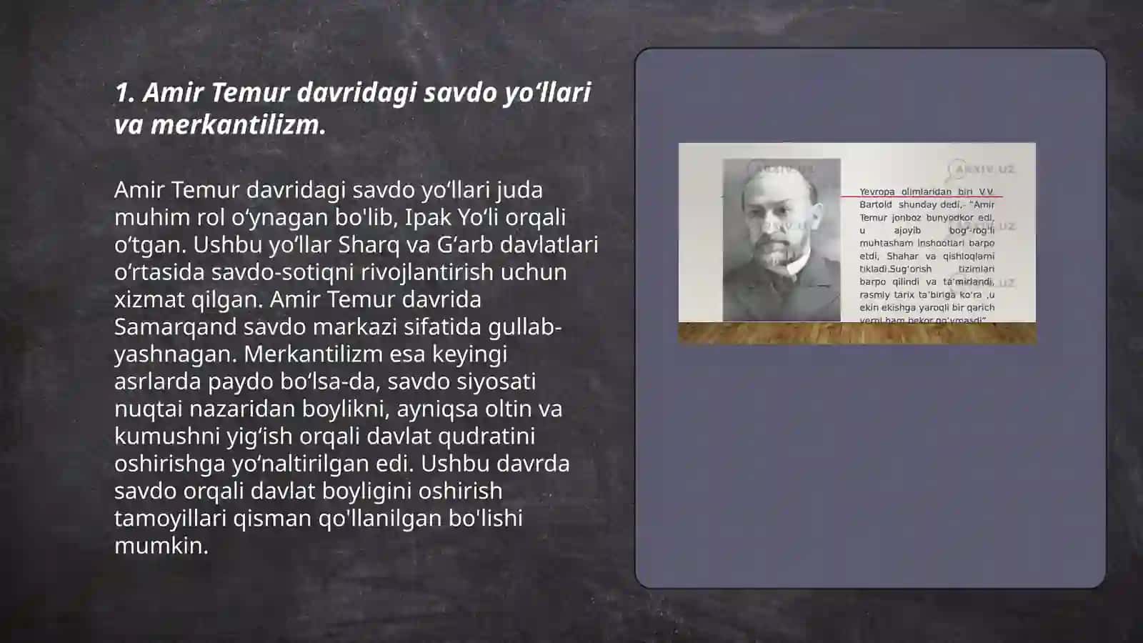 Amir Temur va Temuriylar davridagi iqtisodiy gʻoyalarni merkantilizm iqtisodiy taʼlimoti gʻoyalari bilan taqqoslash 3