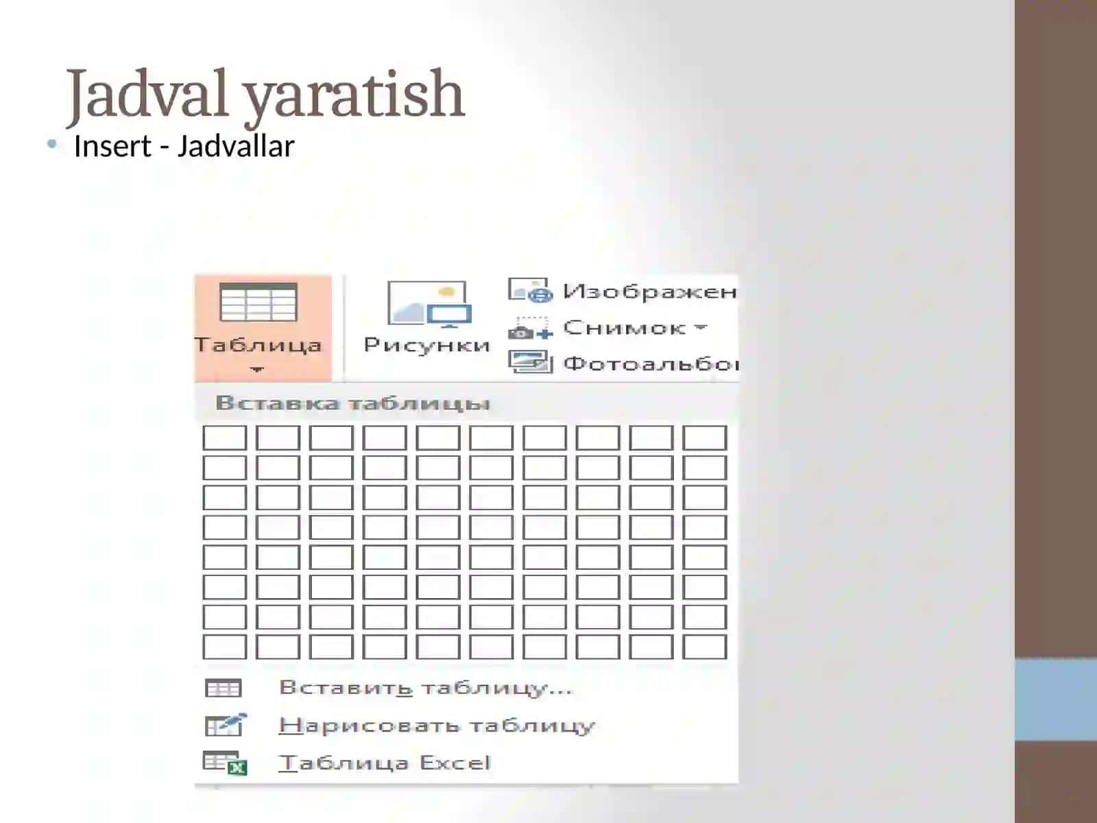 Jadval yaratish 3