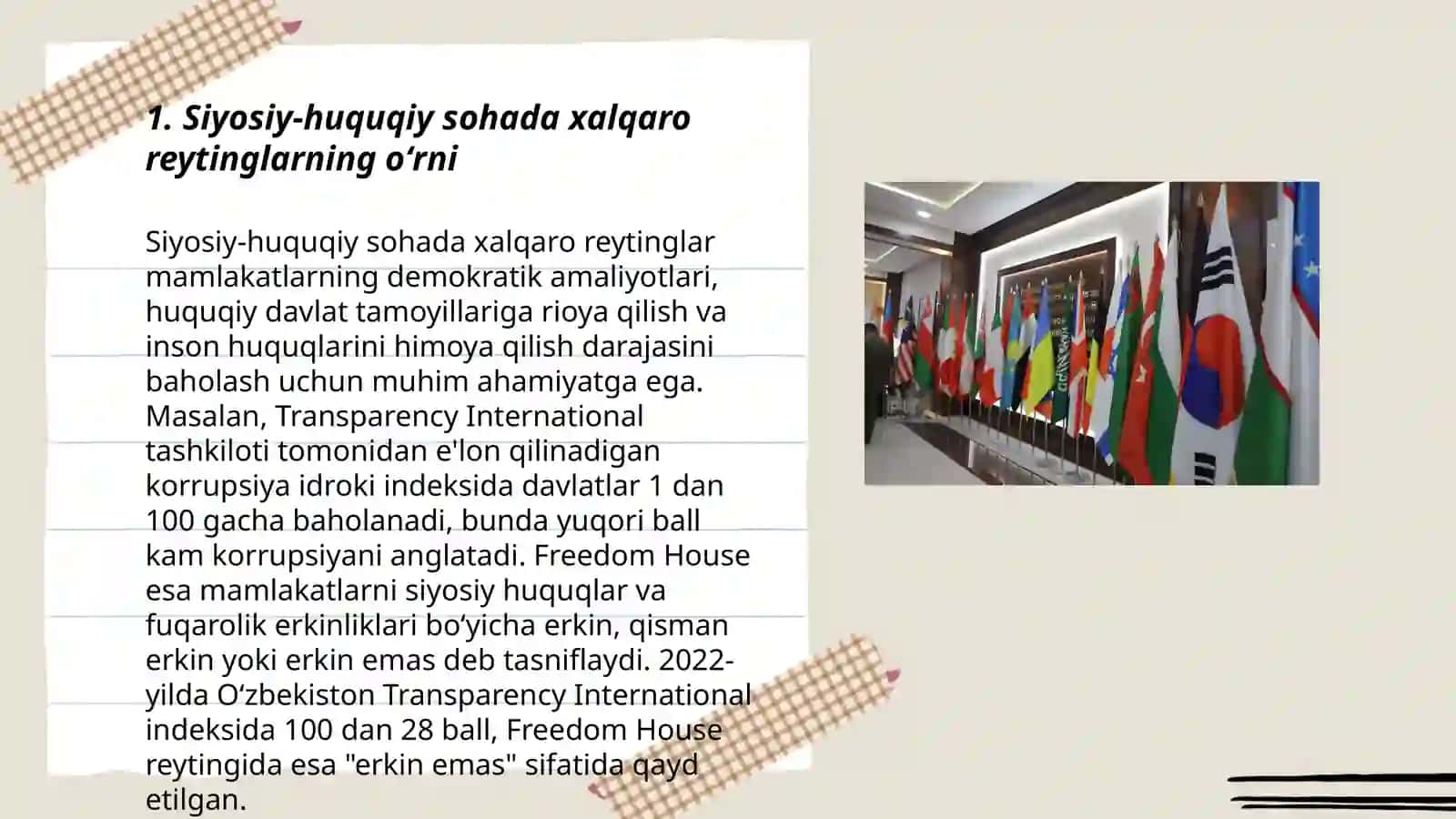 Siyosiy-huquqiy sohadagi ustuvor xalqaro reytinglar va ularga Oʻzbekistonnning integrallashuvi 3