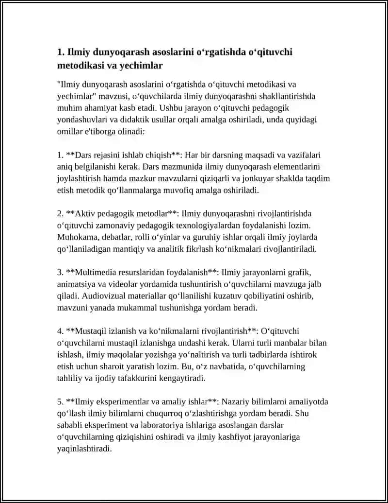 "Ilmiy dunyoqarash asoslarini o‘rgatishda o‘qituvchi metodikasi va yechimlar" 3
