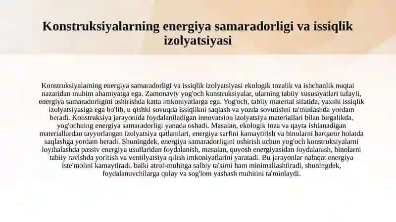 Yog'och konstruksiyalar ekologik tozaligi va ishchanligi 3
