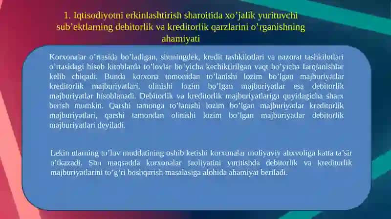 Debitorlik va kreditorlik qarzlarga ta’sir etuvchi omillar tahlili 3