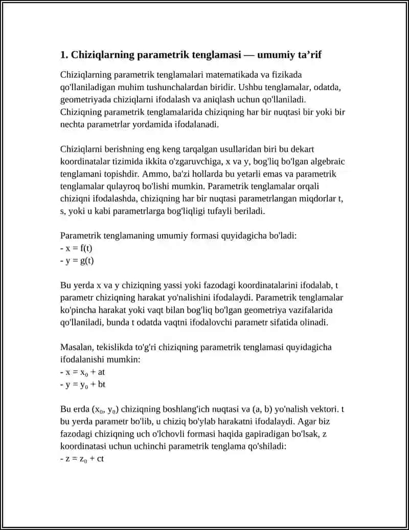 CHIZIQLARNING PARAMETRLIK TENGLAMASI 3