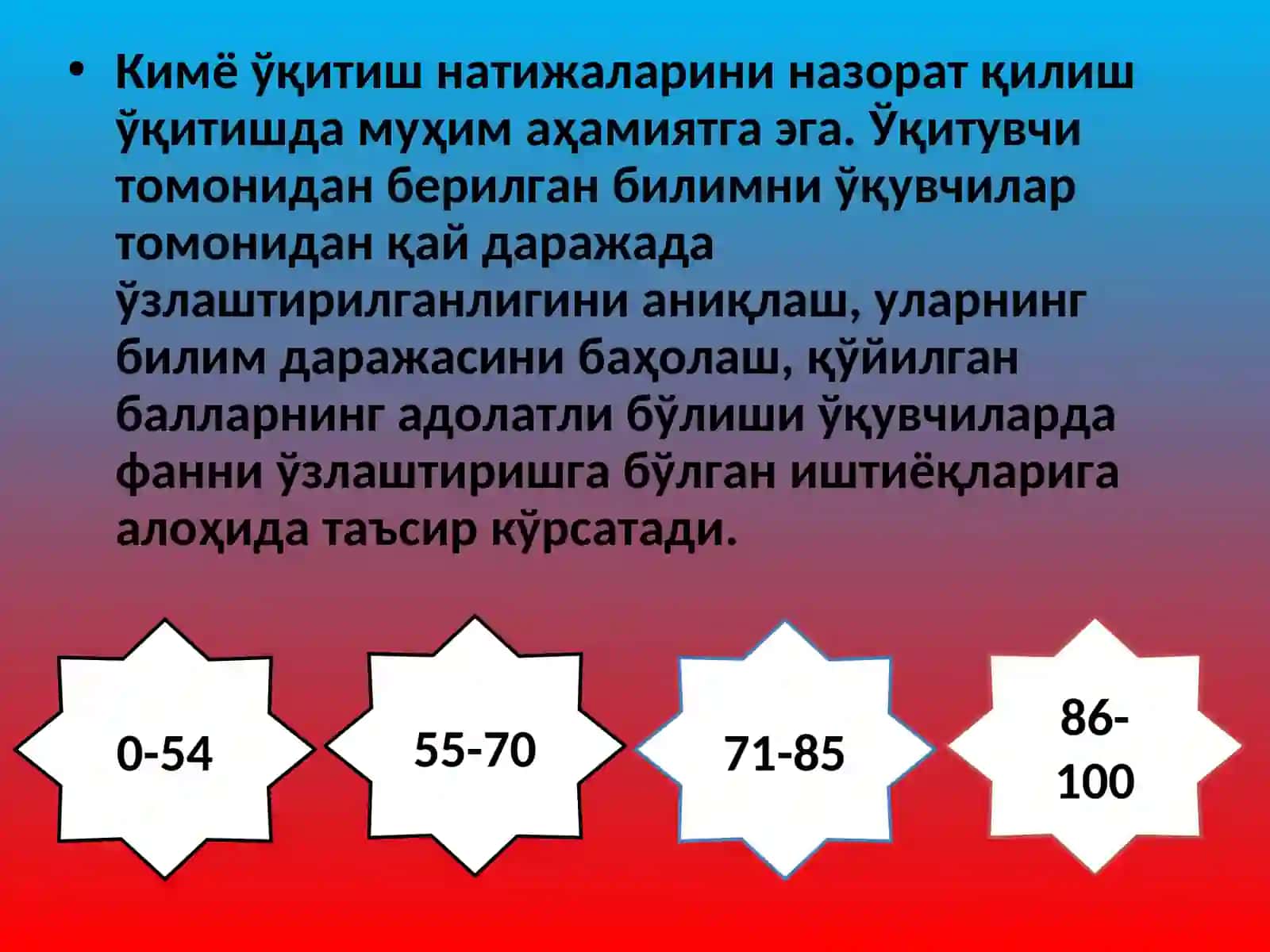 Кимё ўқитиш натижаларини назорат қилишнинг шакли ва турлари 3