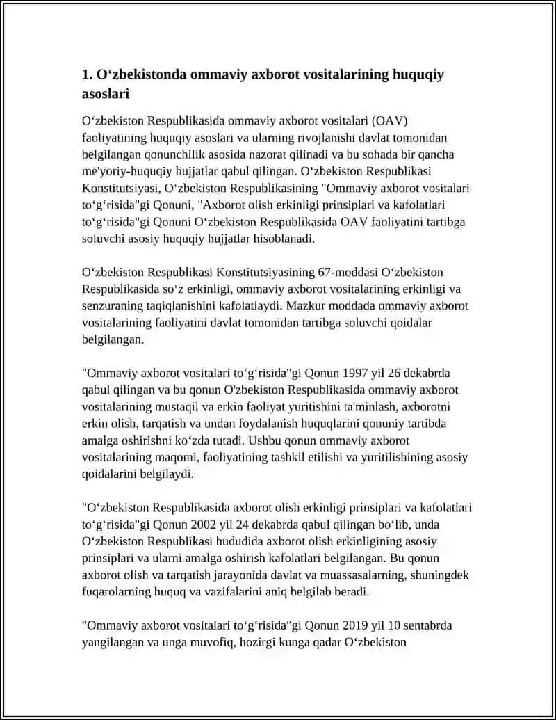 OʻZBEKISTON RESPUBLIKASIDA OMMAVIY AXBOROT VOSITALARINING FAOLIYATI 3