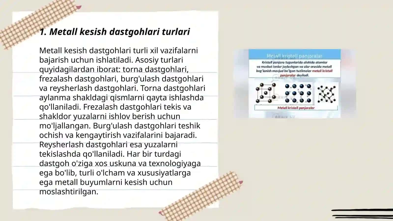 Metall kesish dastgohlarining mexanizmlarini o'rganish 3
