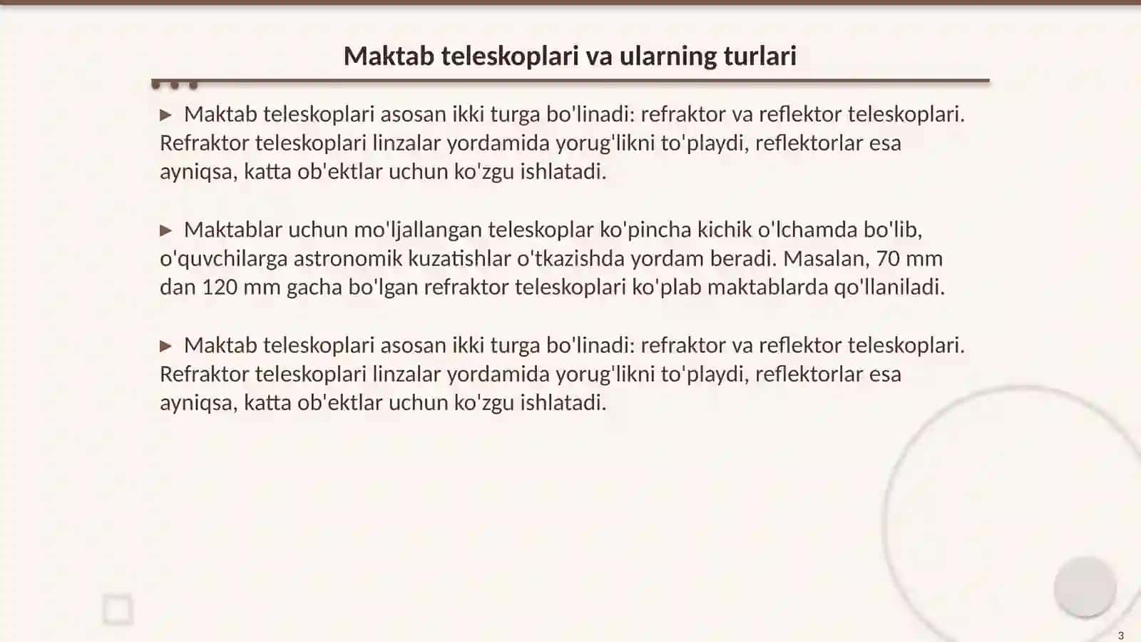 Maktab teleskop lari. Maktab astronomik maydonchalari va observatoriyalar 3