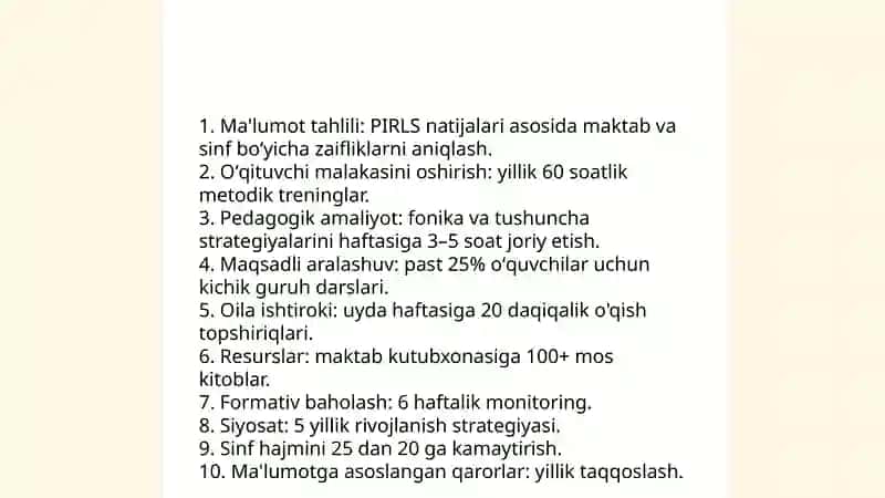 PIRLS xalqaro tadqiqoti boʻyicha boshlang'ich sinflarda oʻqish va yozish malakasini oshirish 3