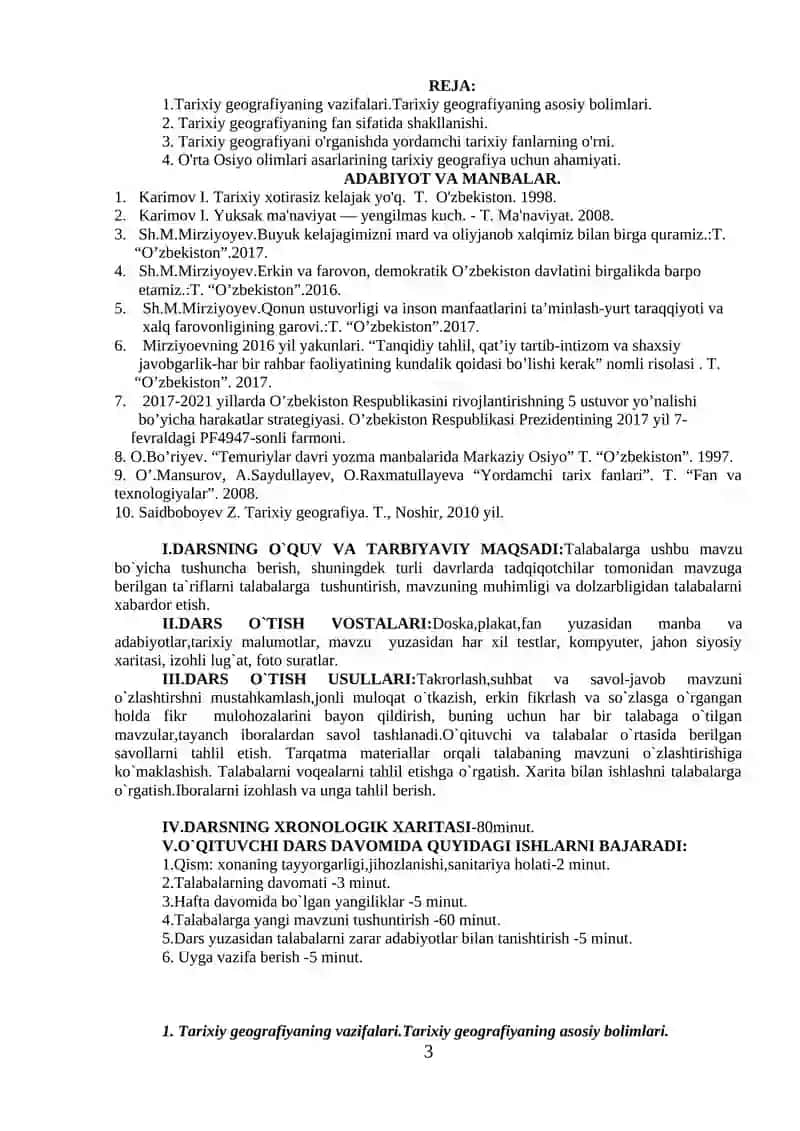 5110600 – TARIX O`QITISH METODIKASI BAKALAVR TA`LIM YO`NALISHI TALABALARI UCHUN 3